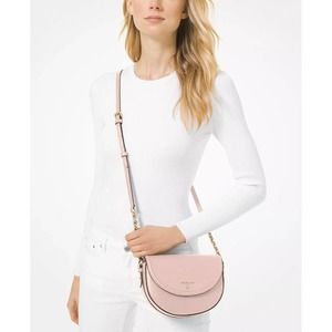 Michael Kors Pink Saffiano Leather Crossbody Bag with Gold Chain